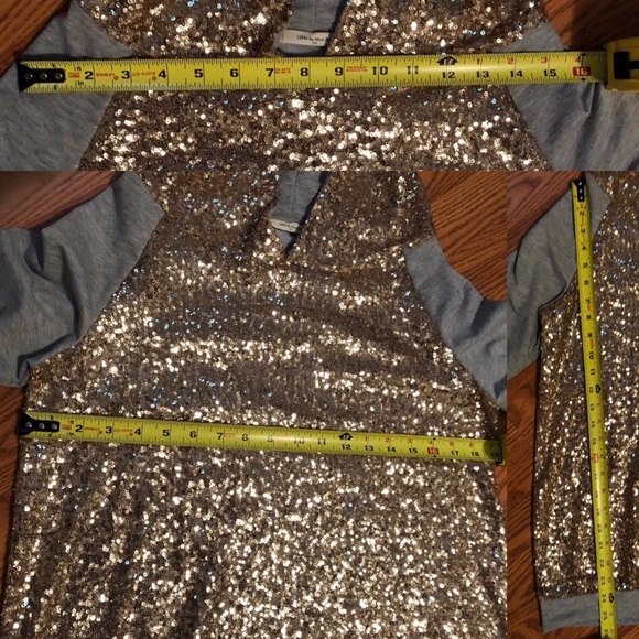 12PM by Mon Ami Gold Sequins Gray Hoodie Pullover - Picture 8 of 8